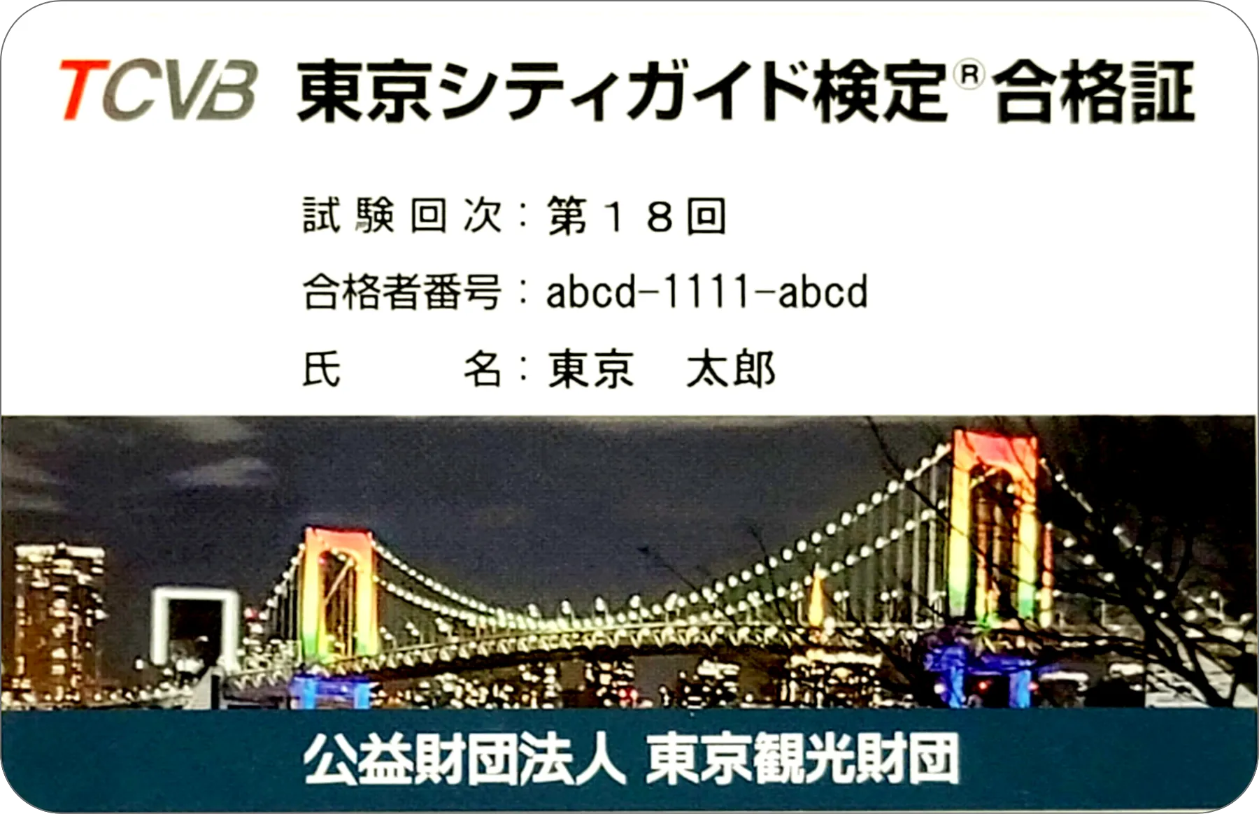 東京シティガイド検定合格認定証